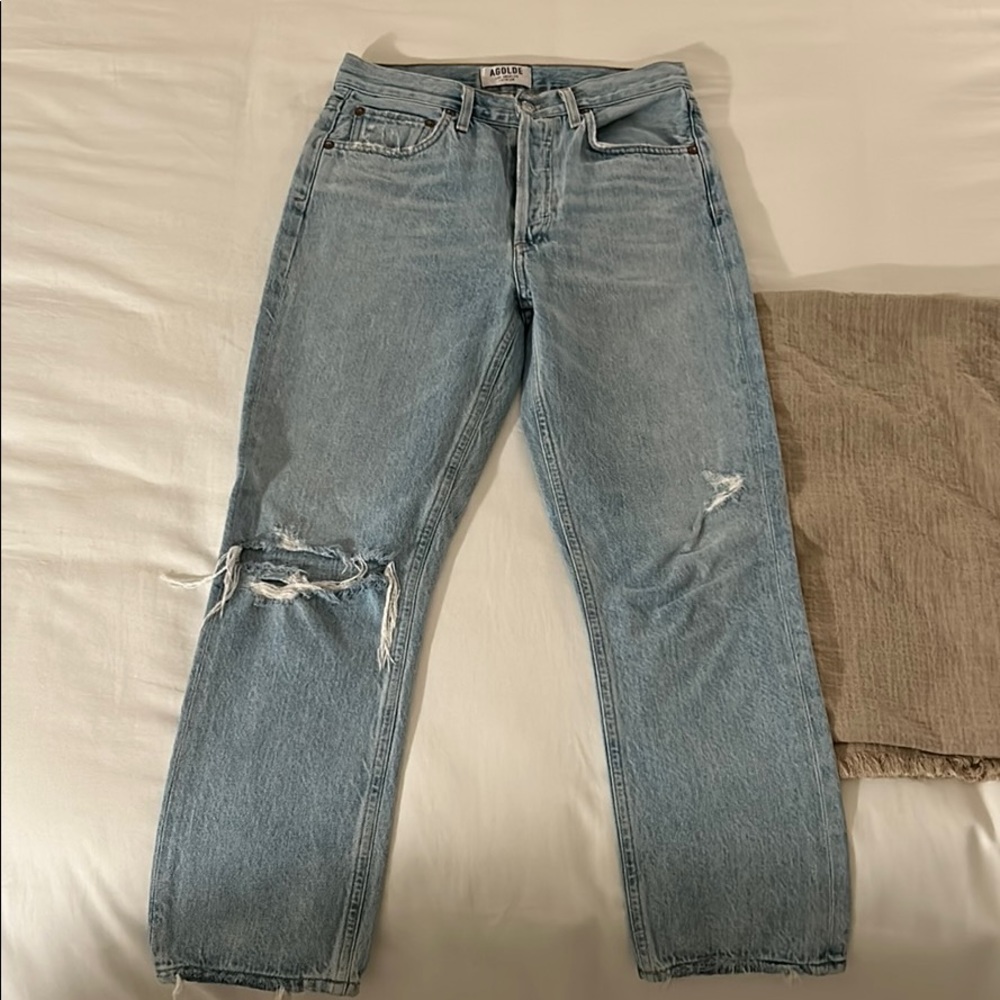 Agolde riley cropped light blue jean